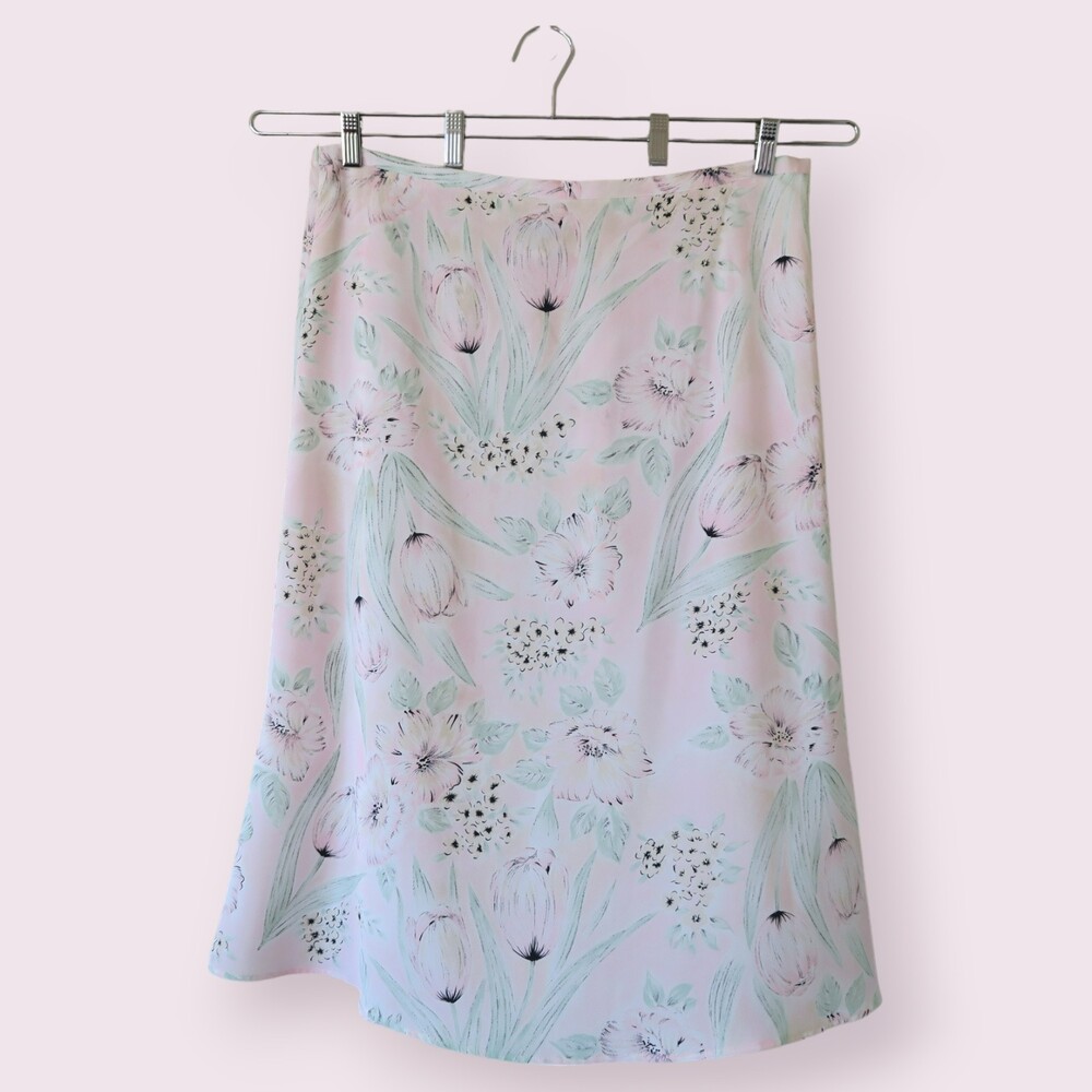 Vintage NOTATIONS Pink Floral Skirt Sz 1X Maxi Pastel Chiffon Pull On Spring